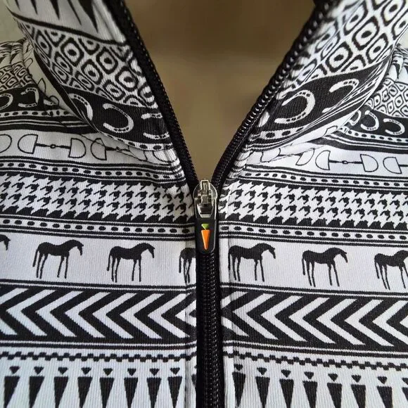Kerrits Equestrian Zip Up Riding Jacket Top Large Black White Long Sleeve Print - Picture 4 of 13